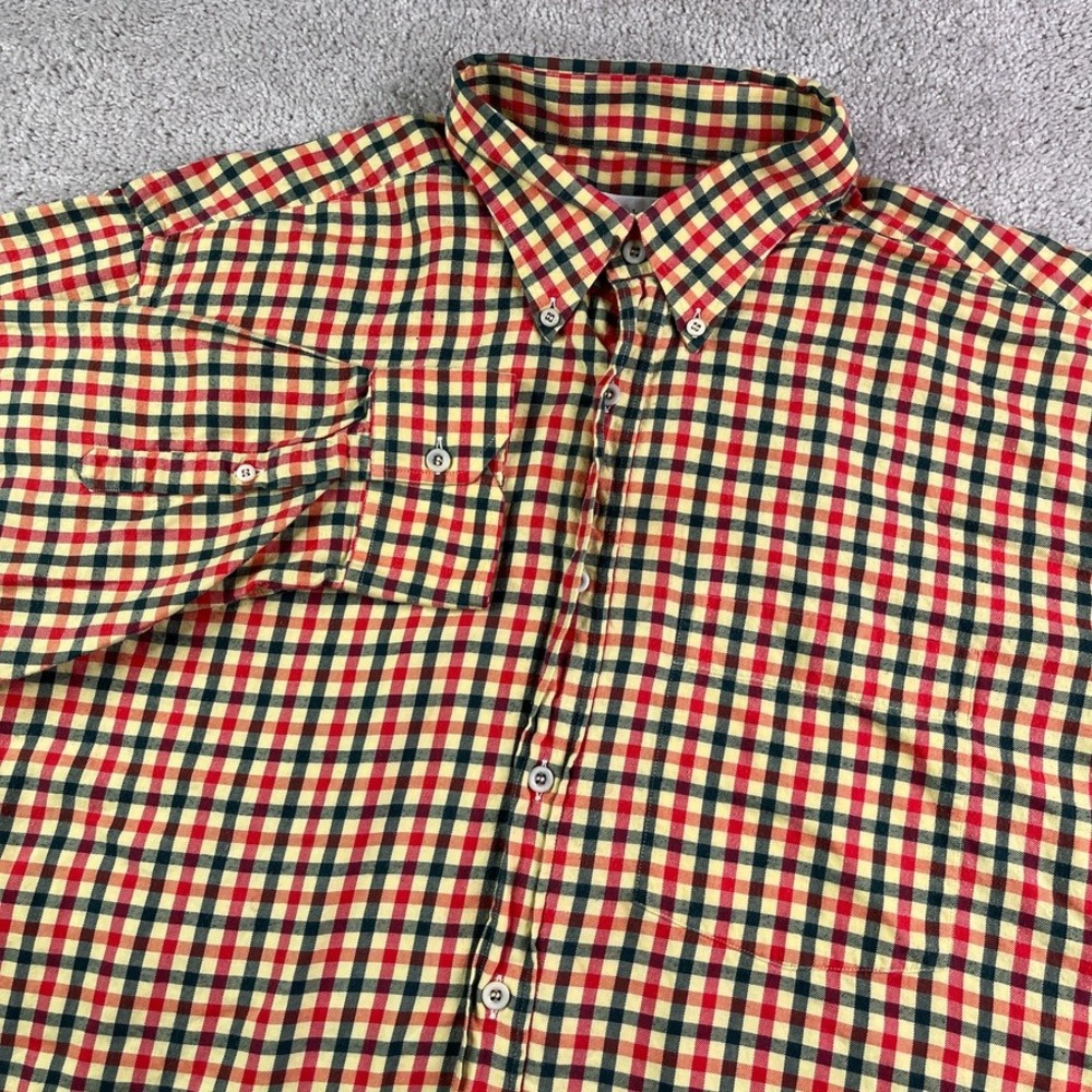 Bullock & Jones Shirt Mens XL Red Yellow Plaid Button Down Flannel Switzerland